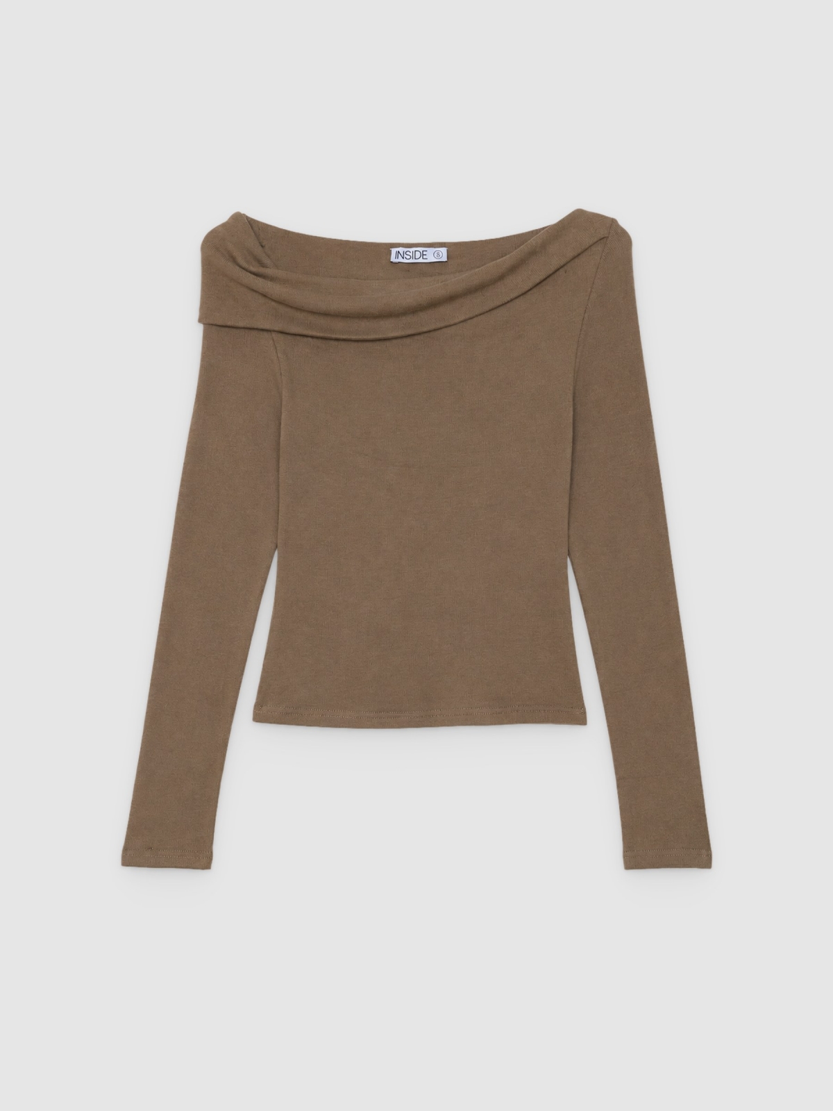 %Pto% Camiseta de manga longa com gola assimétrica taupe vista frontal