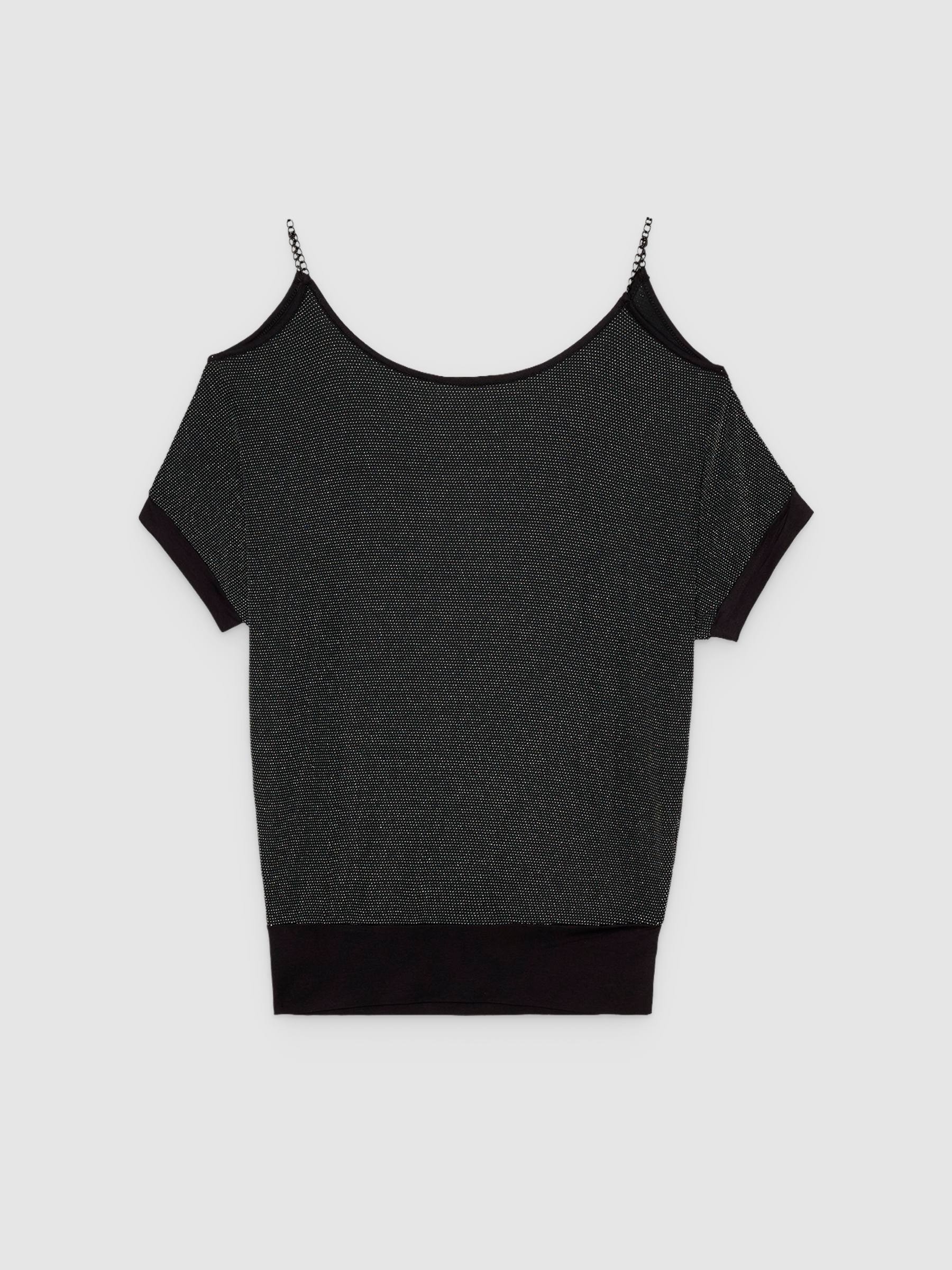Camisola tecido lurex preto vista meia frontal