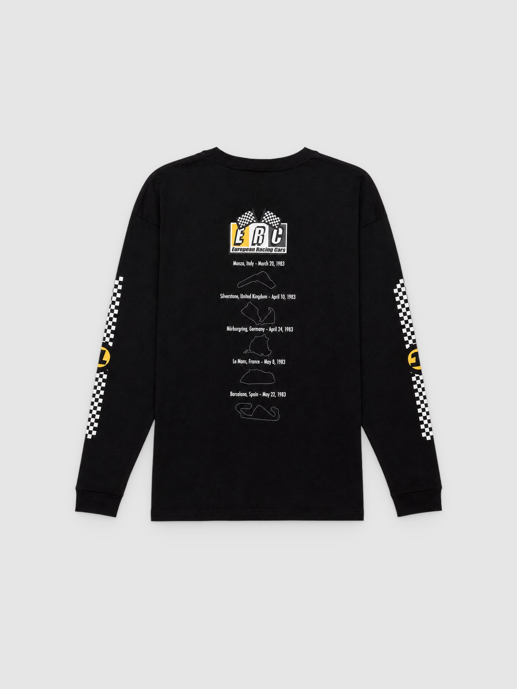 Camiseta de manga longa racing preto vista meia frontal