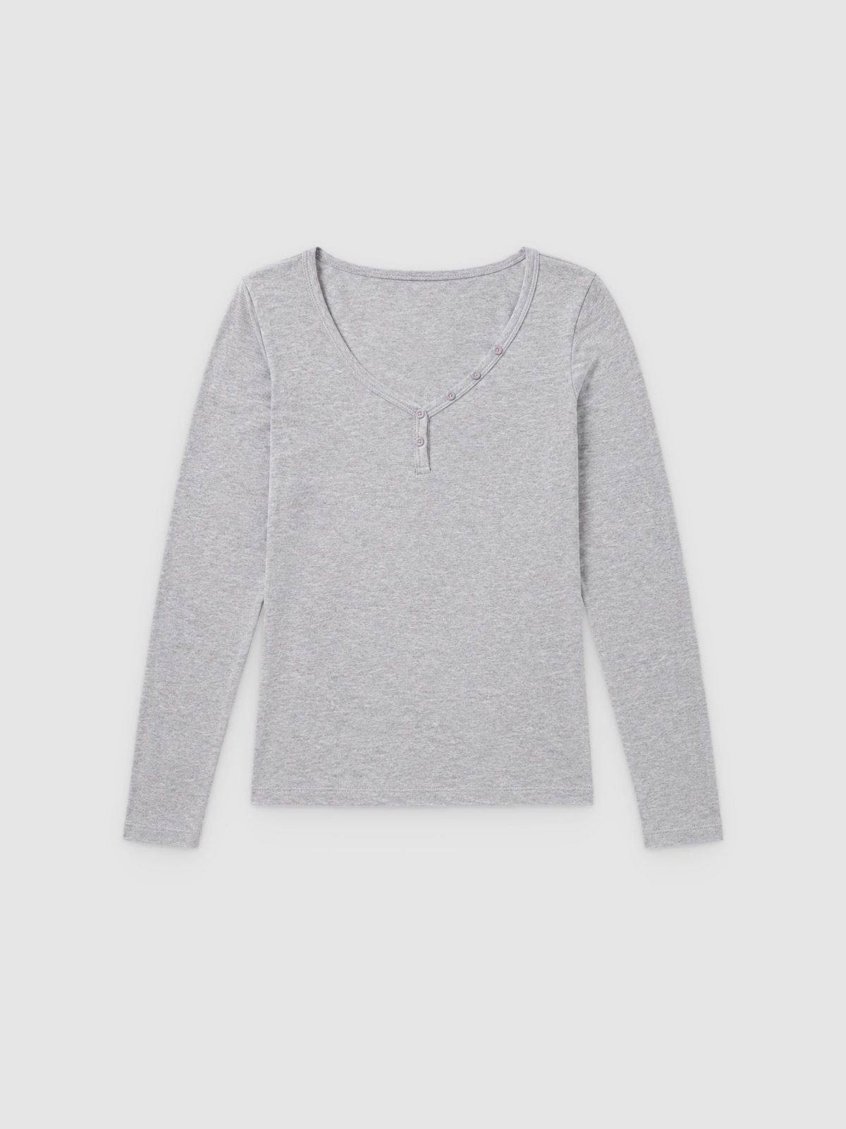 %Pto% V-neck T-shirt with buttons grey front view