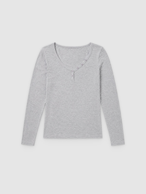  V-neck T-shirt with buttons grey front view