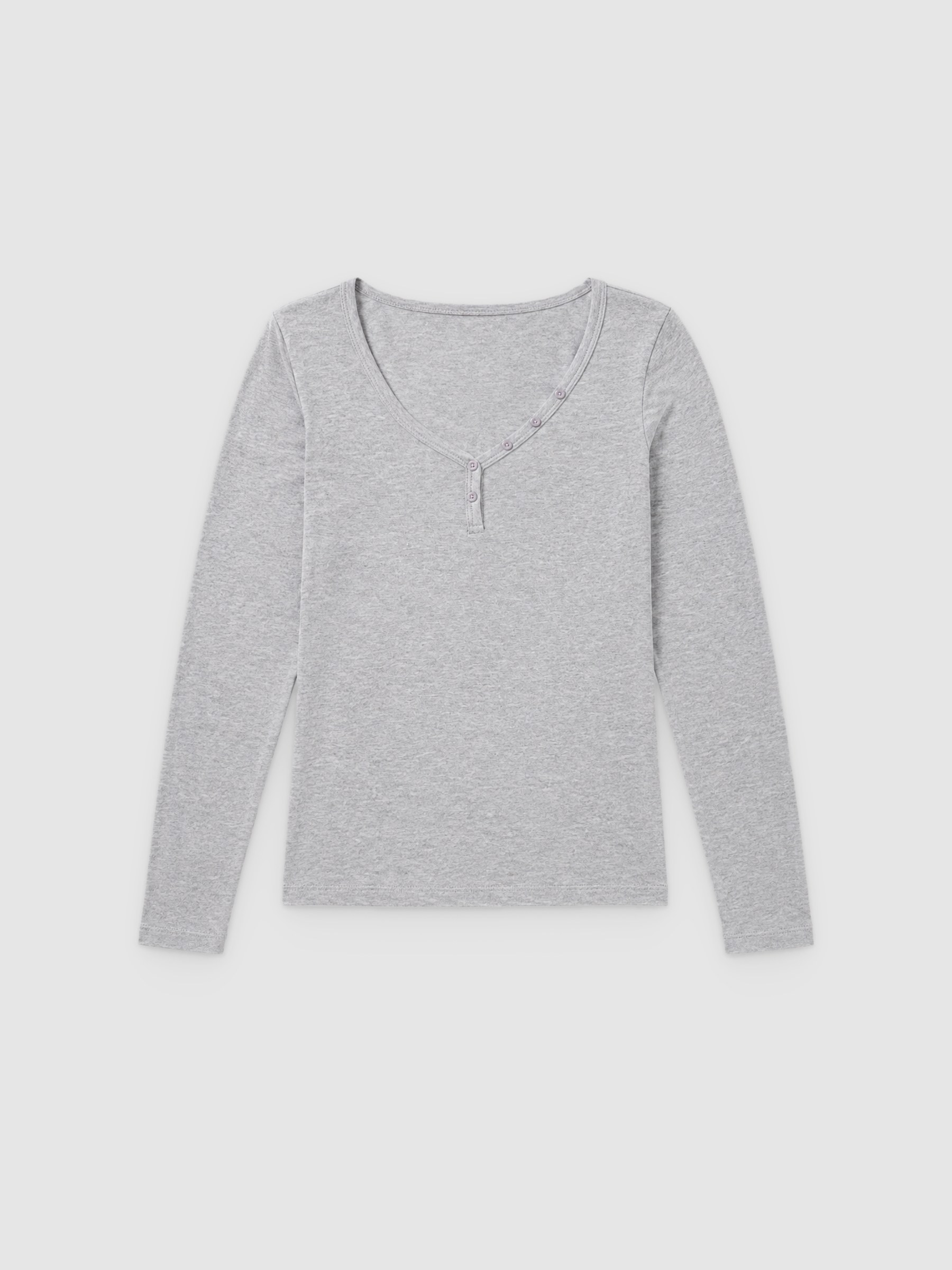 V-neck T-shirt with buttons grey middle front view