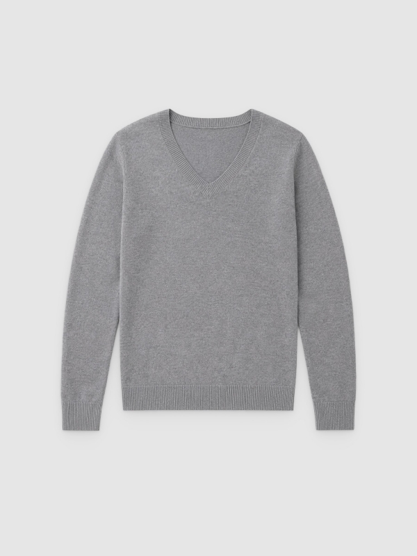  Basic V-neck jersey dark melange front view