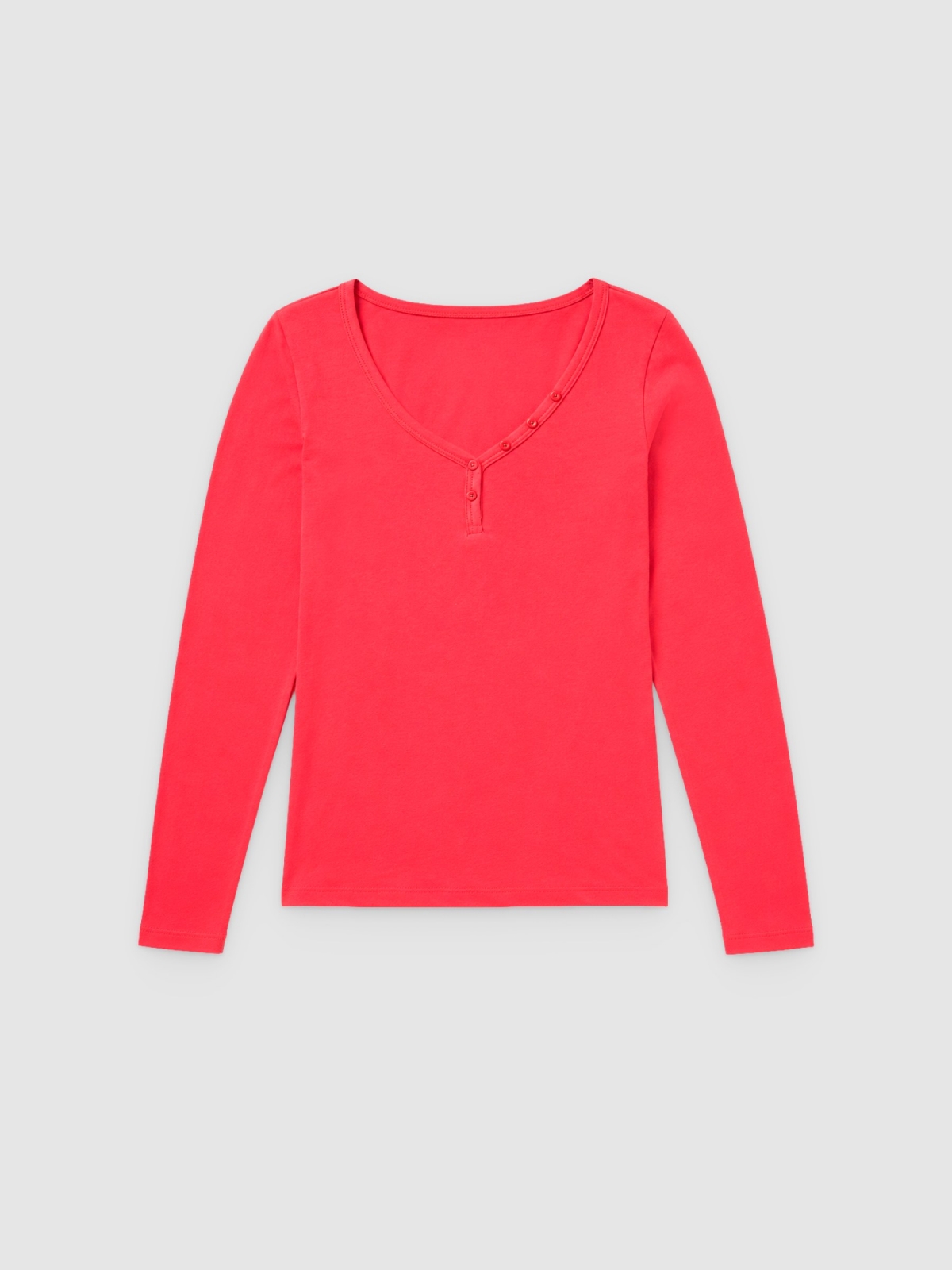 %Pto% Camiseta cuello pico con botones rojo vista frontal