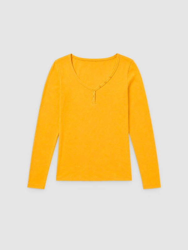  V-neck T-shirt with buttons yellow front view