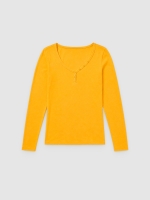 %Pto% V-neck T-shirt with buttons yellow front view