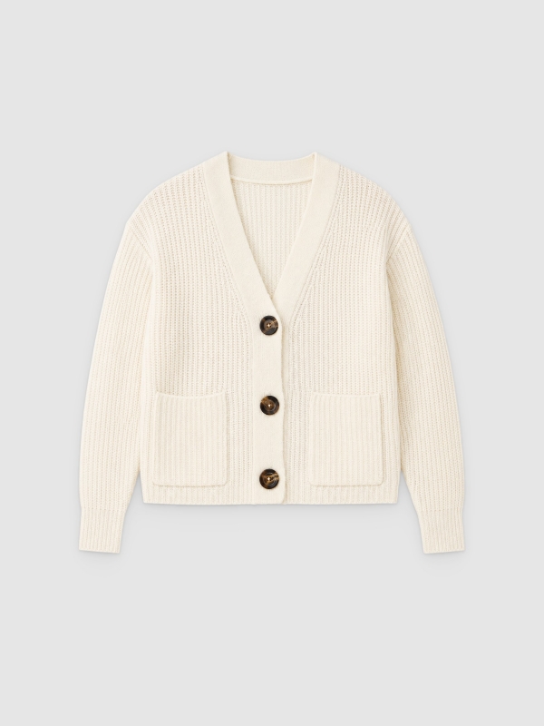  Casaco de malha com bolsos off white vista frontal