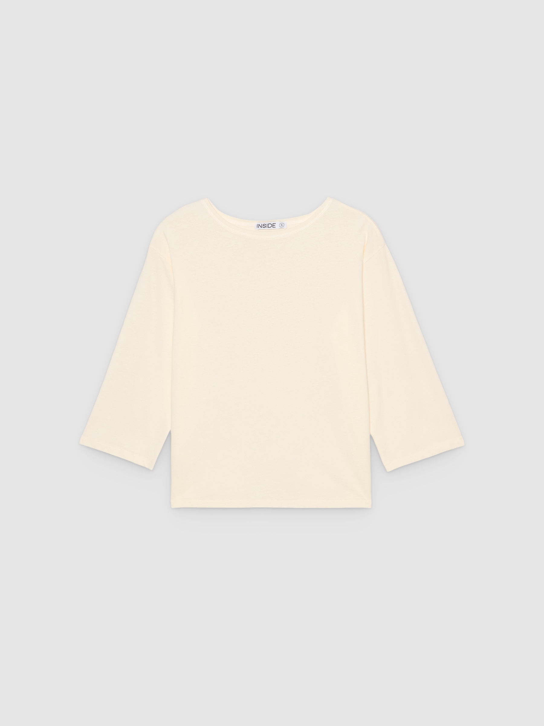 Camisola de algodão decote barco off white vista meia frontal