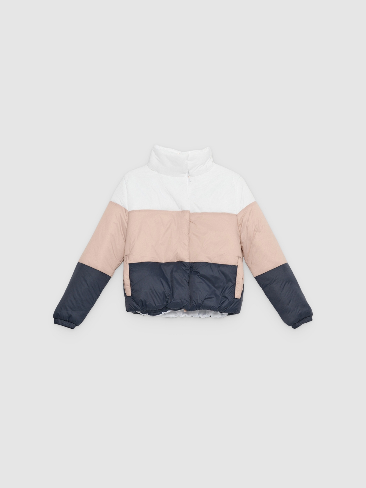 %Pto% Quilted jacket with combined panels off white front view