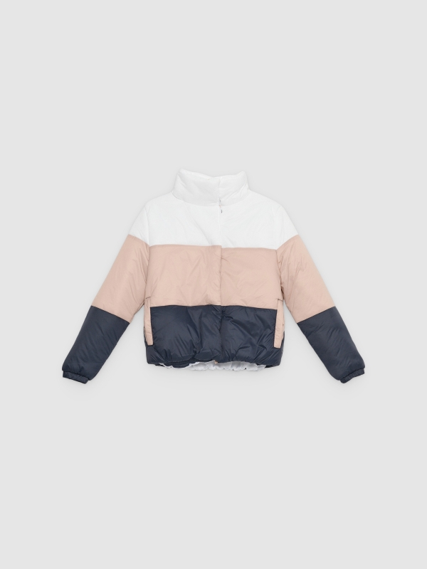  Jaqueta acolchoado painéis combinados off white vista frontal