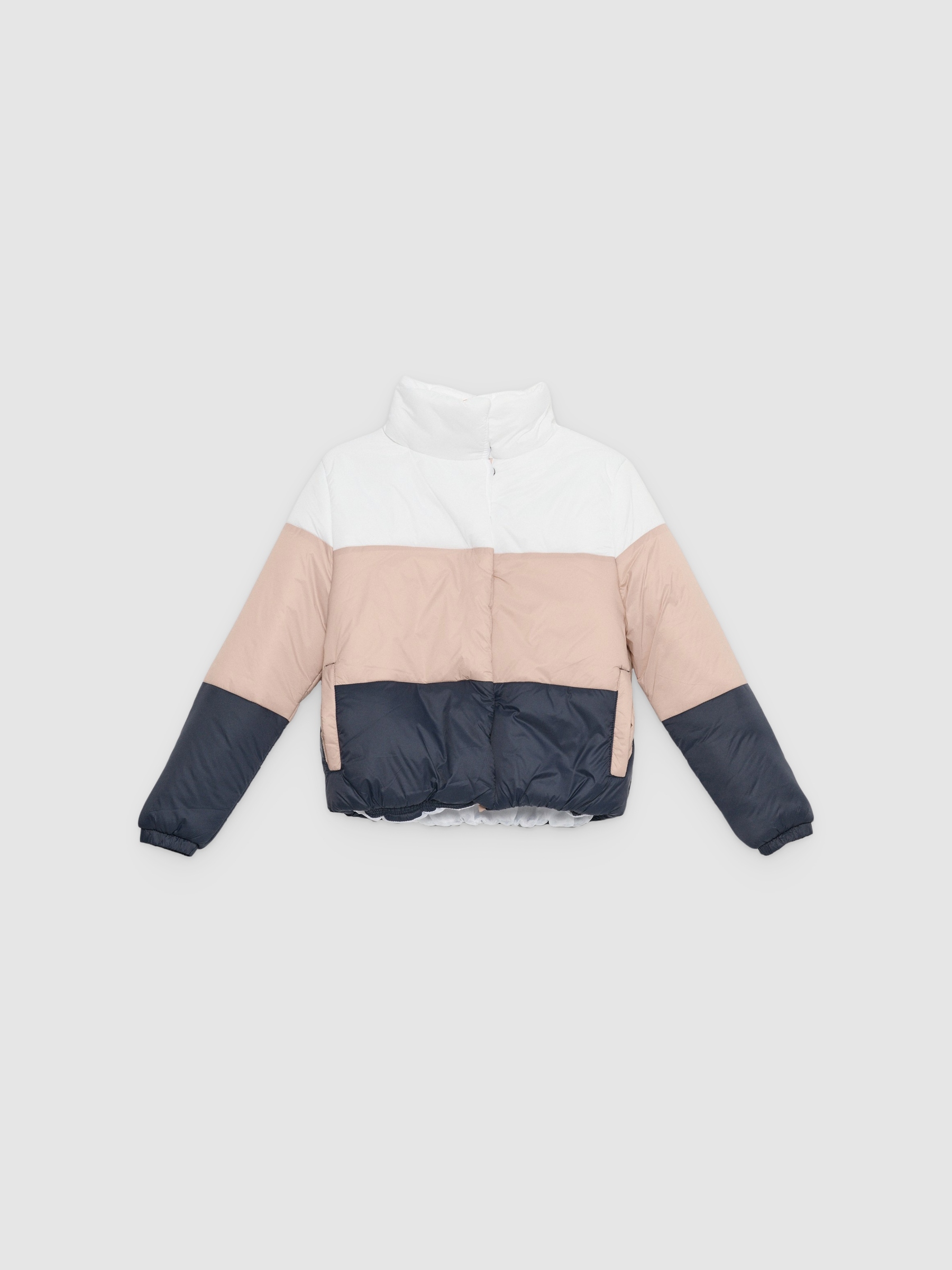 Quilted jacket with combined panels off white middle front view