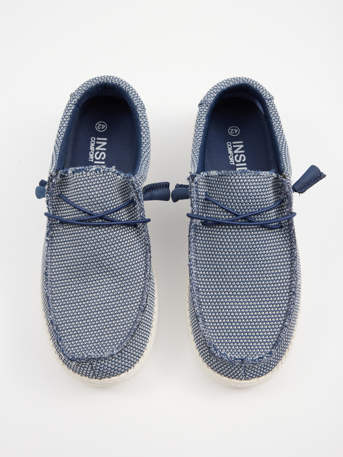 Tênis de nylon elásticos eva azul petróleo vista detalhe