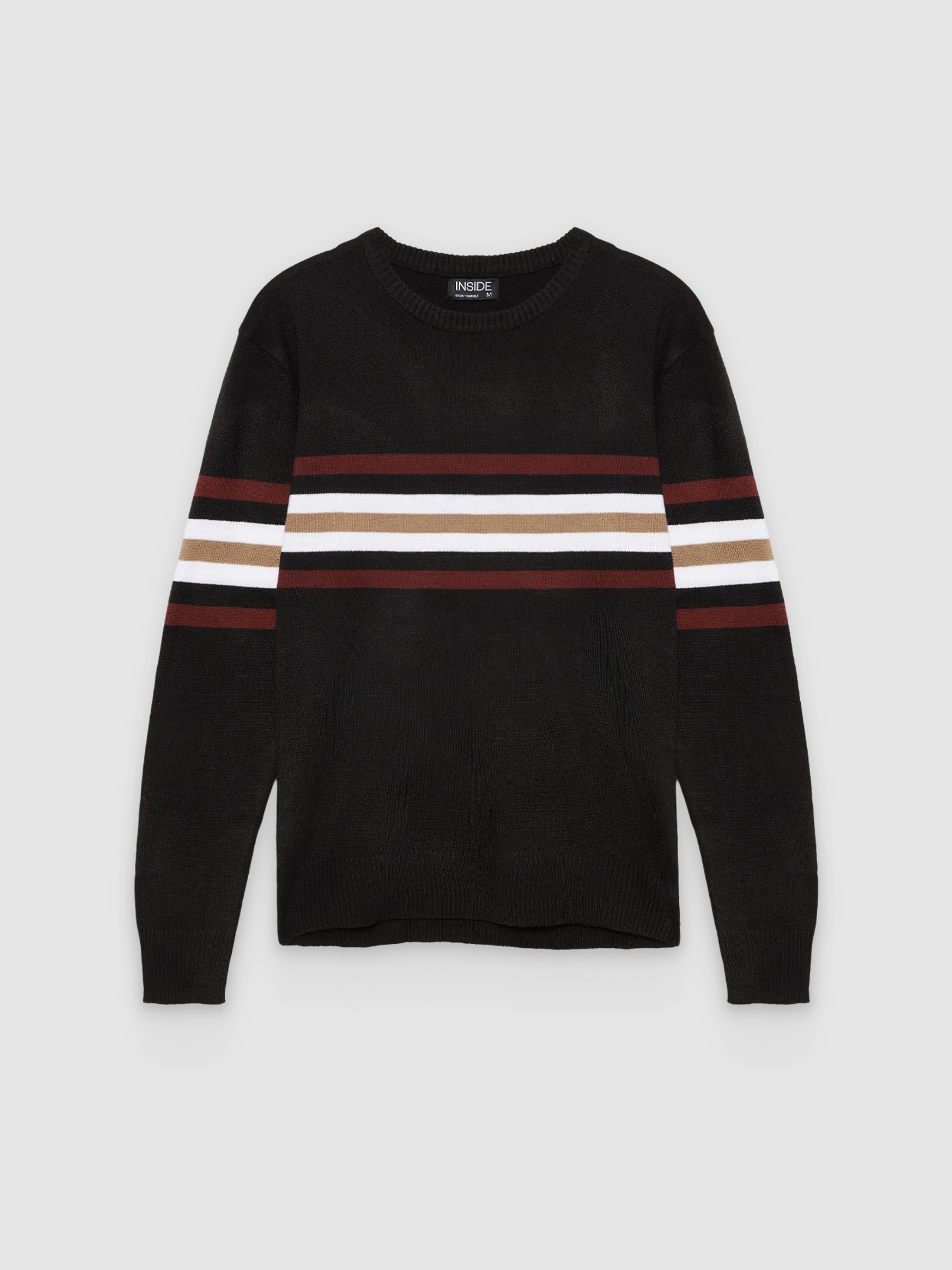 Knitted jumper with stripes black middle front view
