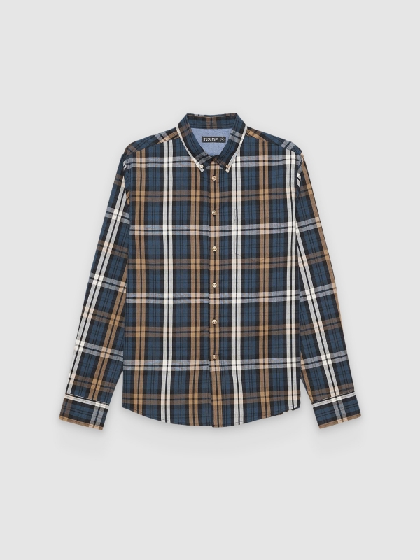  Camisa xadrez azul e laranja azul vista frontal