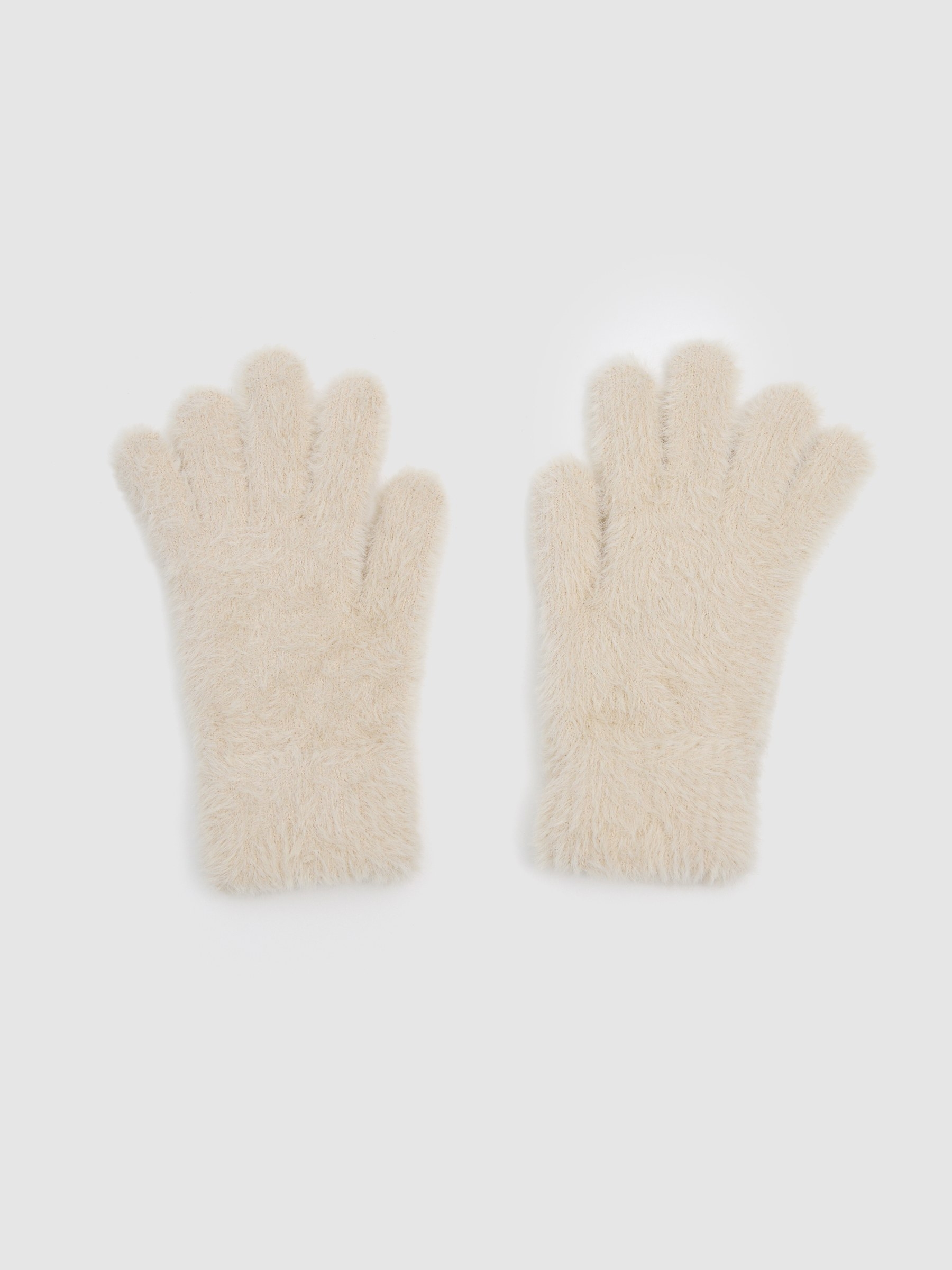 White fur gloves beige