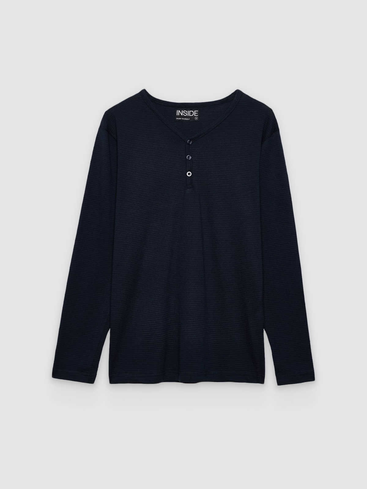 %Pto% Slim fit T-shirt with henley neck navy front view
