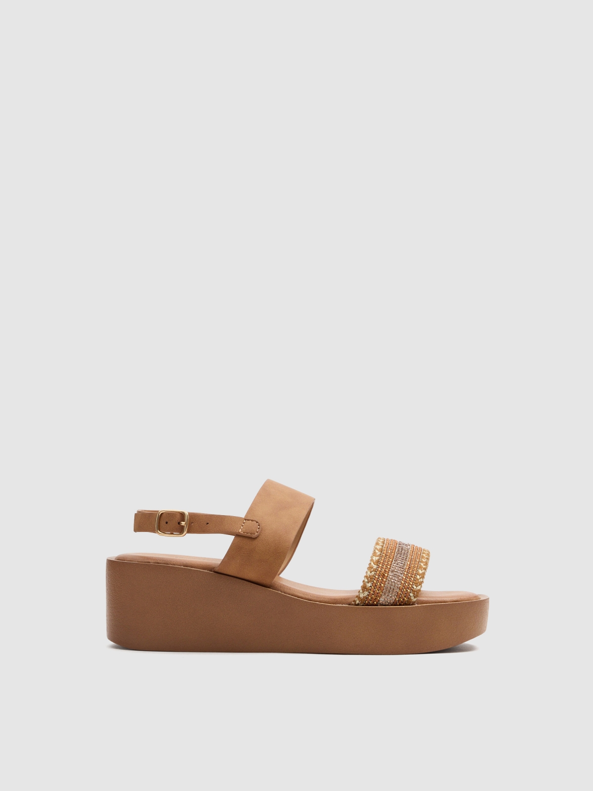 Platform sandal with glitter strap light brown