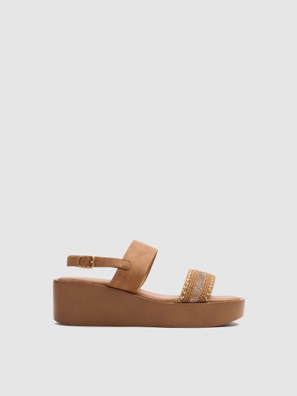 Platform sandal with glitter strap light brown