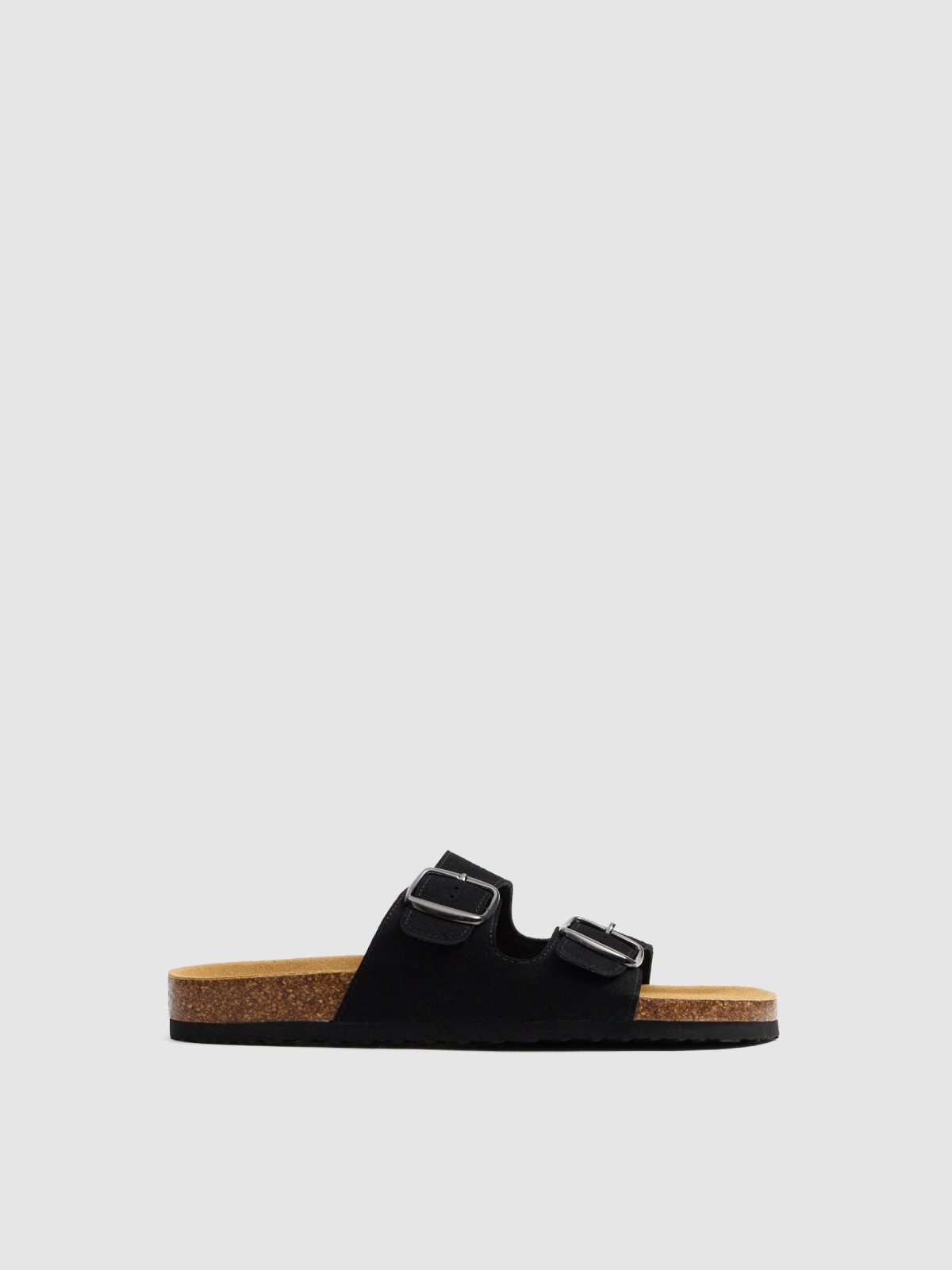 Black double strap flat sandal with buckle black