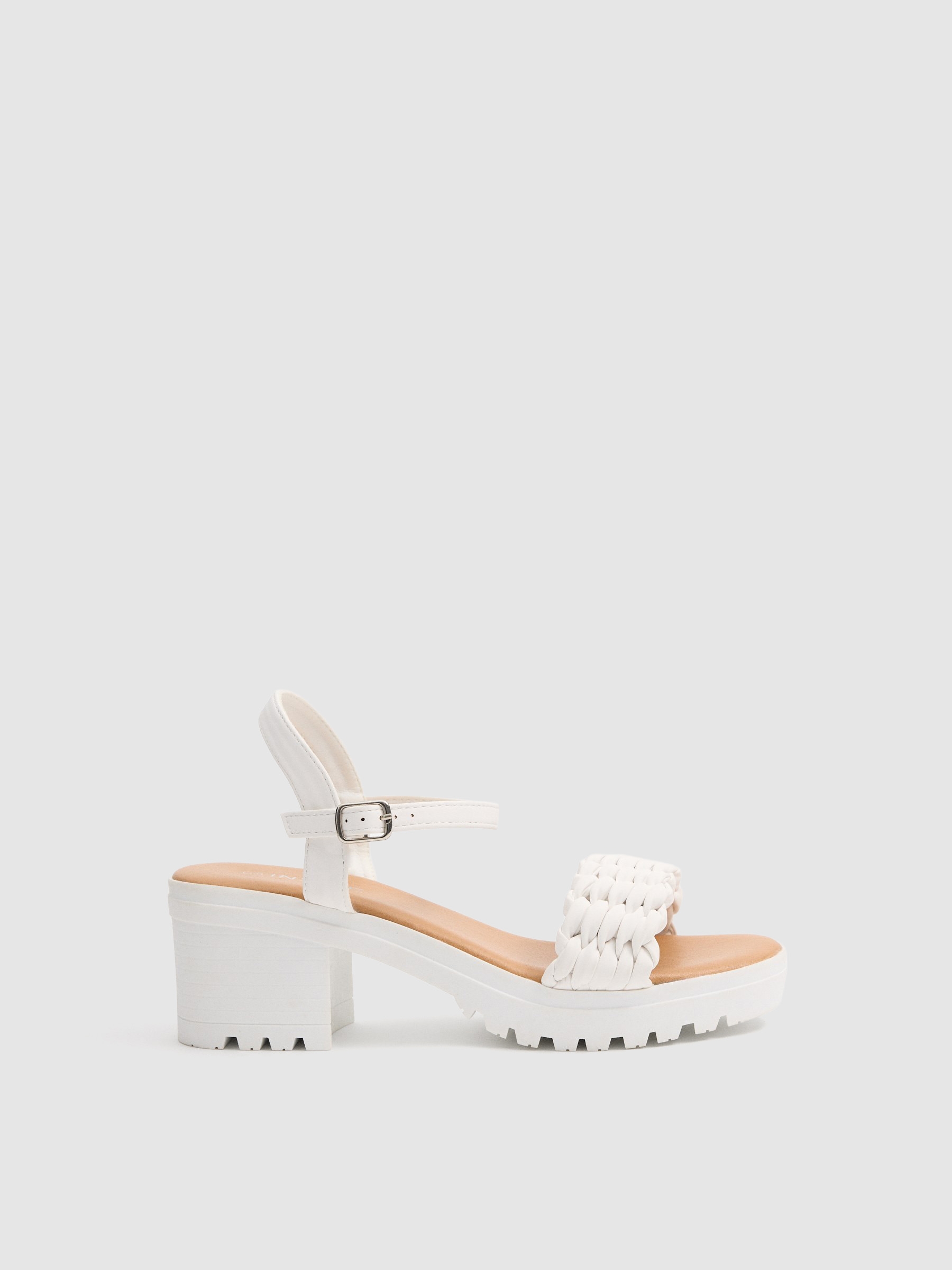 Sandalias plataforma tira trenzada blanco