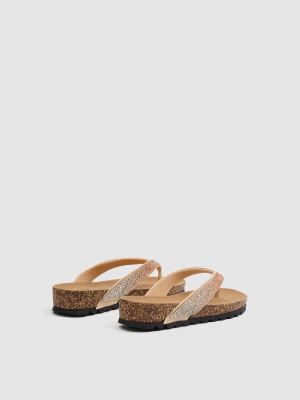 Shiny toe sandals camel 45º back view