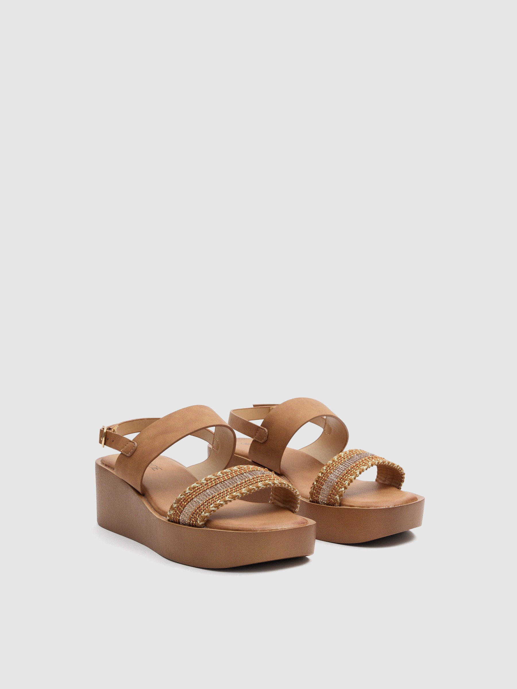 Platform sandal with glitter strap light brown