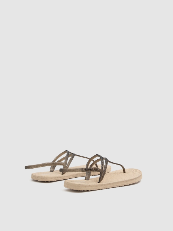 Chanclas brillo tiras negro vista trasera 45º