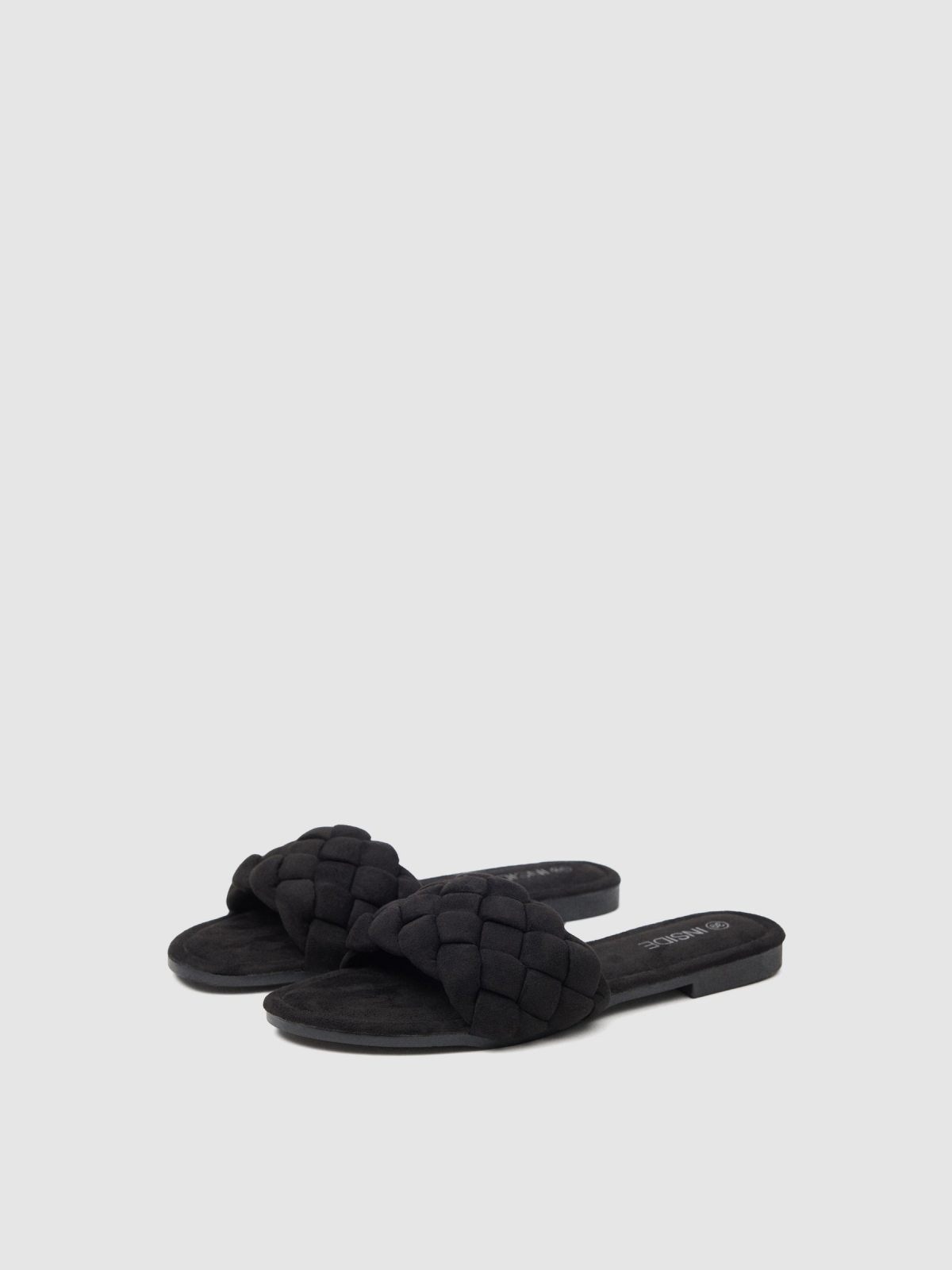 Braided slide sandal black 45º front view