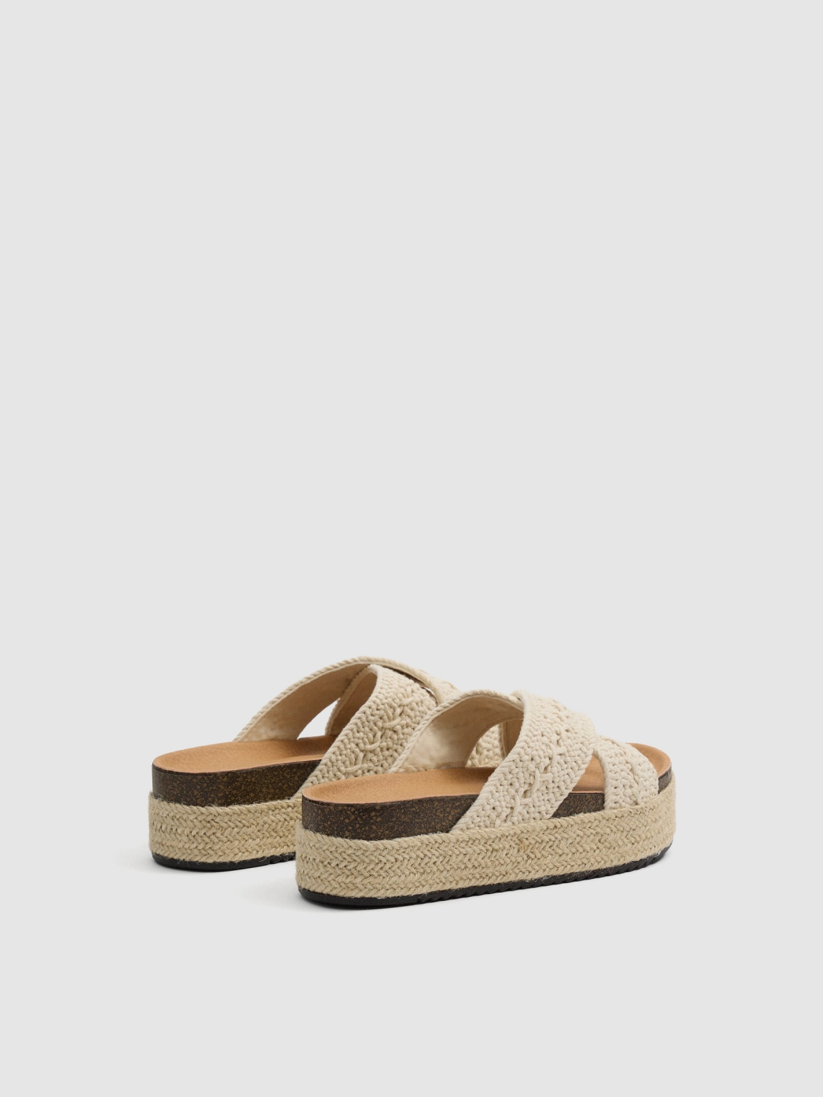 Platform sandals with crossed crochet straps off white 45º back view