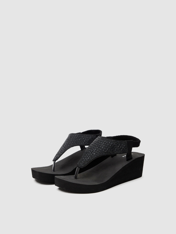 Wedge flip-flops black 45º front view