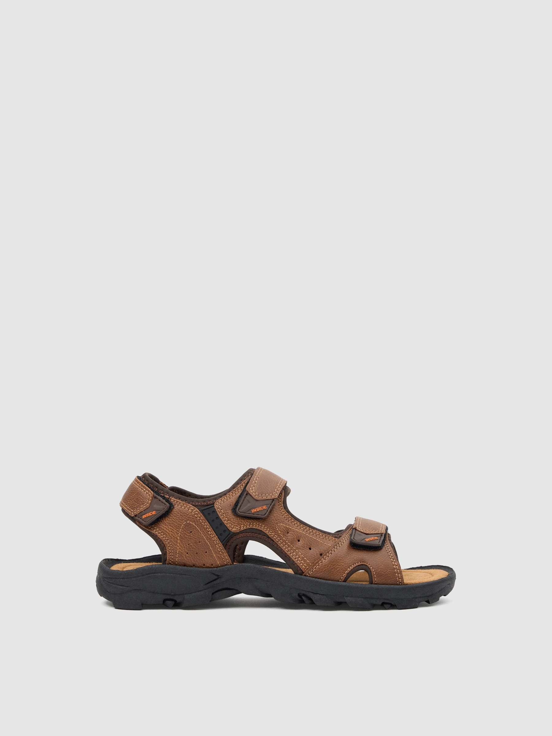 Brown leather effect velcro sandal