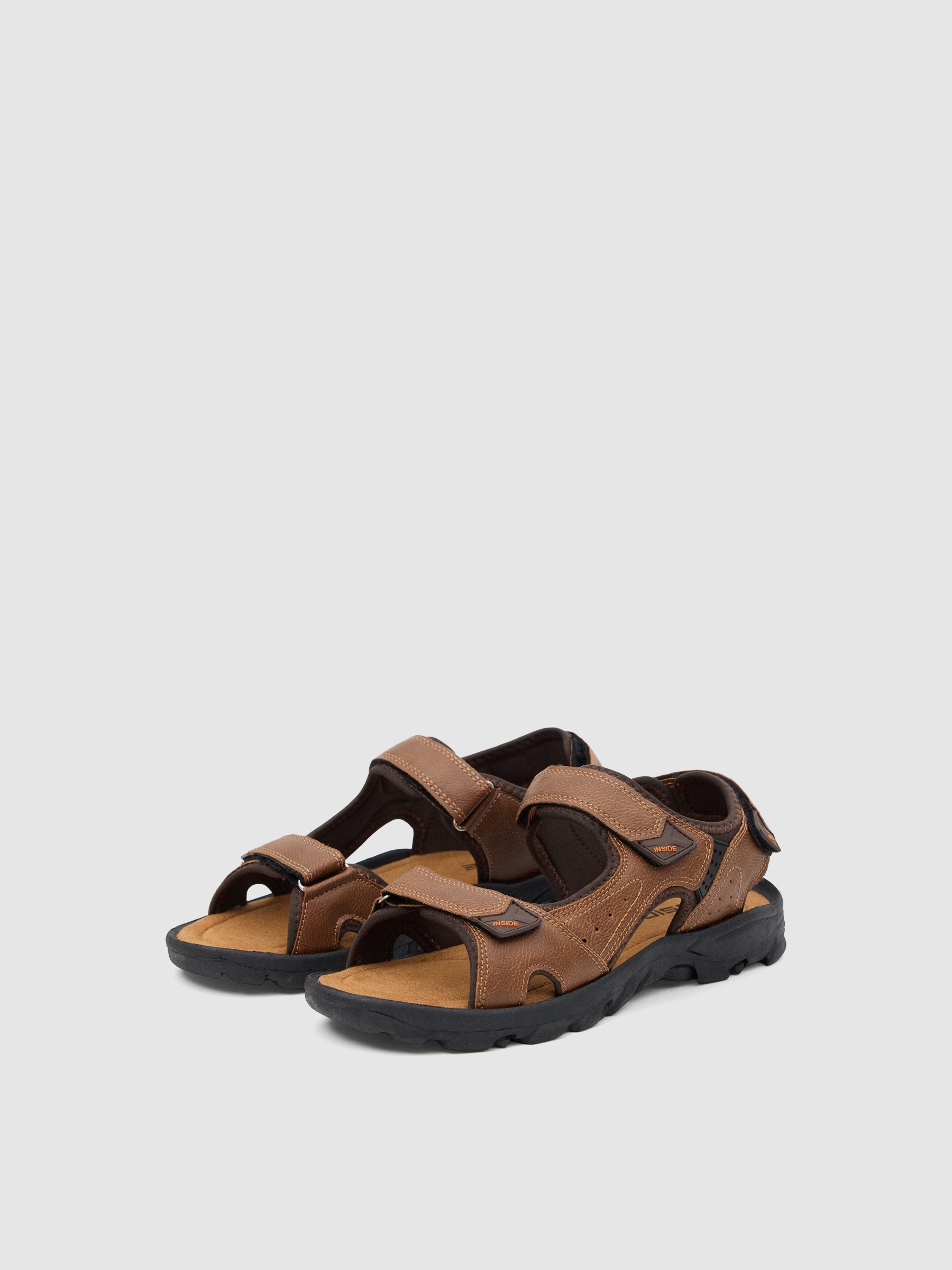 Brown leather effect velcro sandal