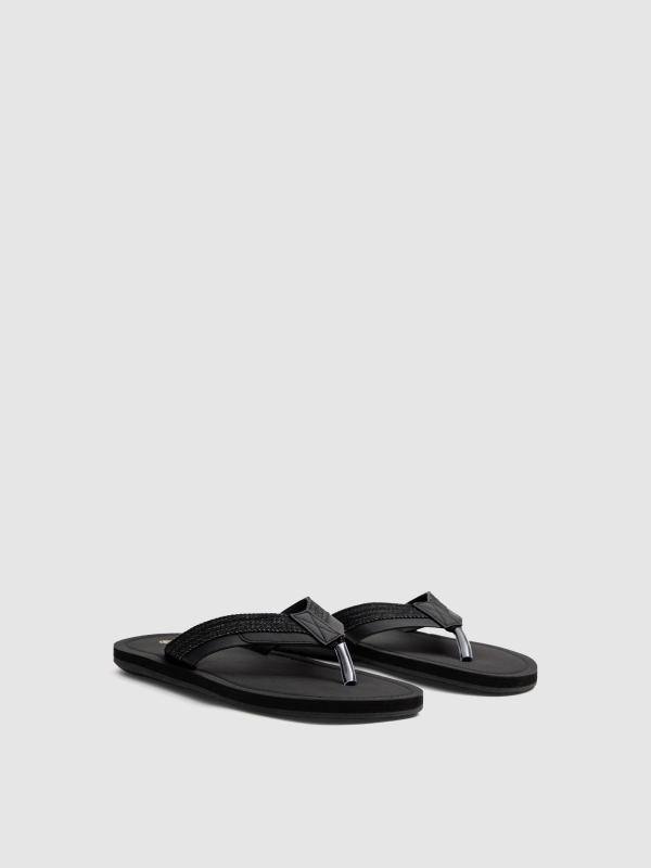 Chanclas denim negro vista frontal 45º