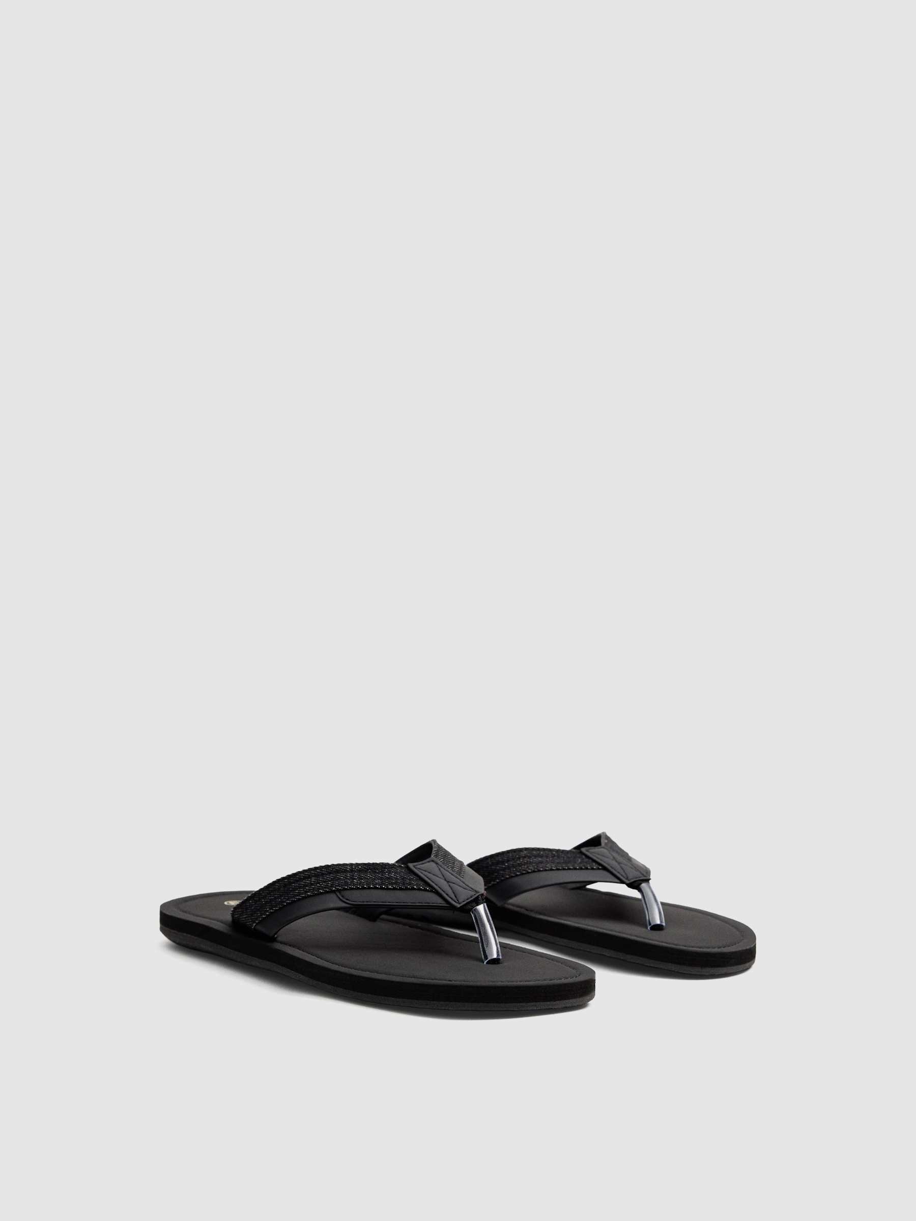 Denim flip-flops black profile view