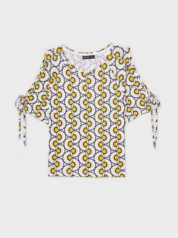  Camiseta estampada mangas lazada blanco vista frontal