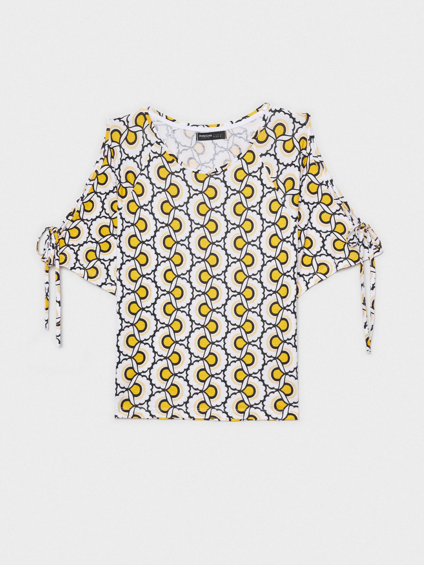%Pto% T-shirt estampada com lacinhos em mangas branco vista frontal