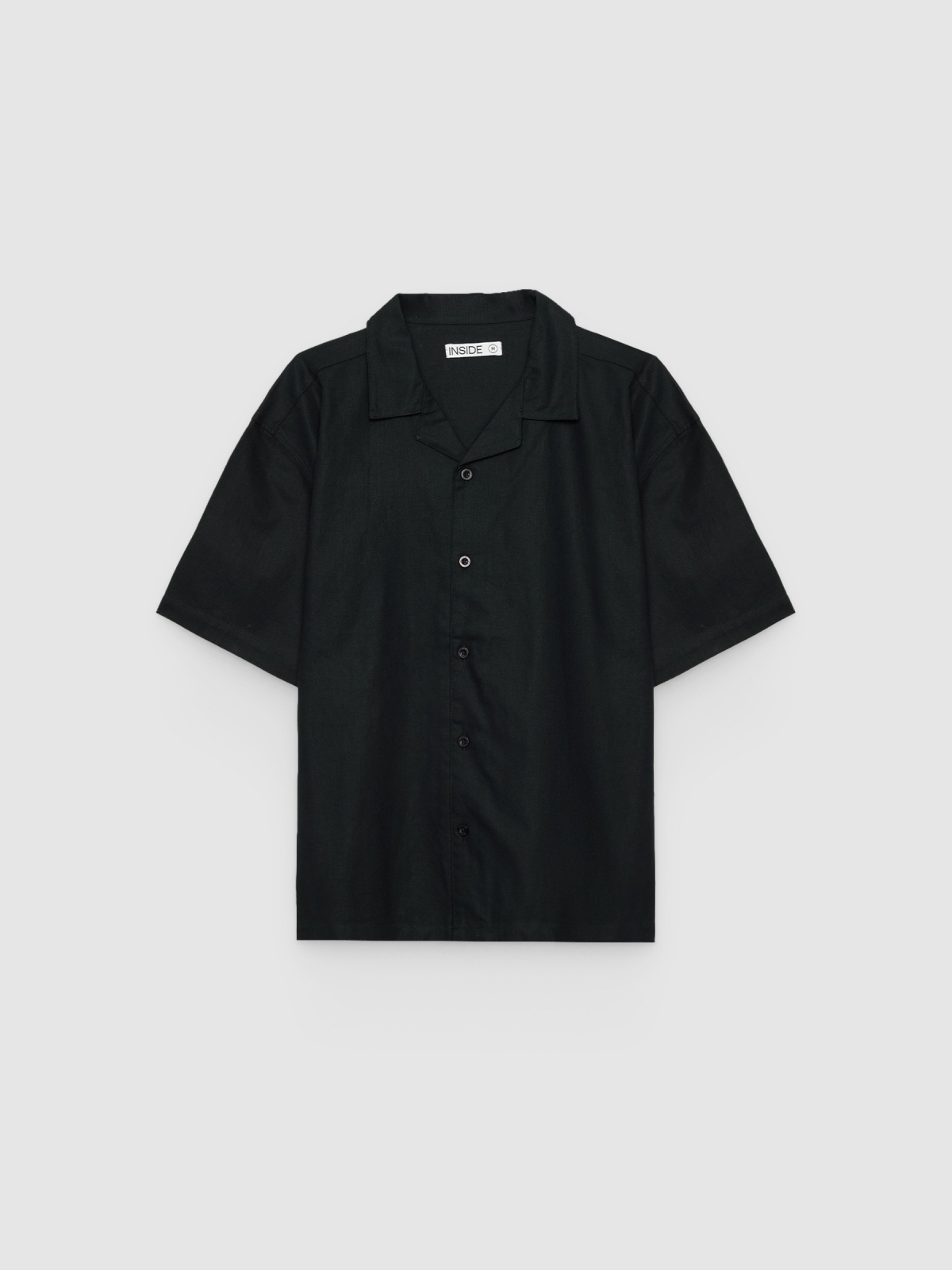 %Pto% Camisa de linho oversized gola resort preto vista frontal