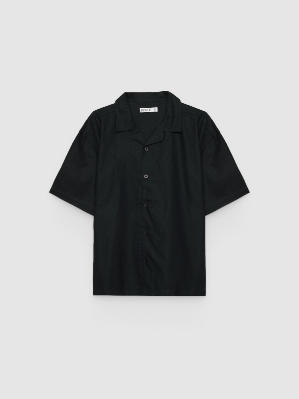  Camisa de linho oversized gola resort preto vista frontal