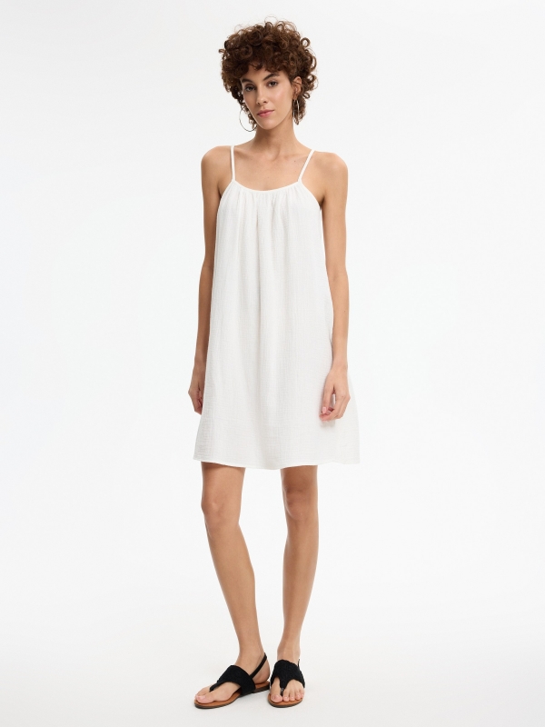 Plain spaghetti strap mini dress raw front view