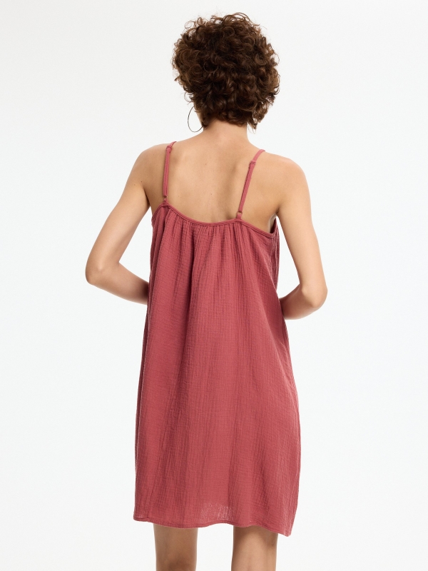 Vestido mini alças liso vermelho mineral vista meia traseira