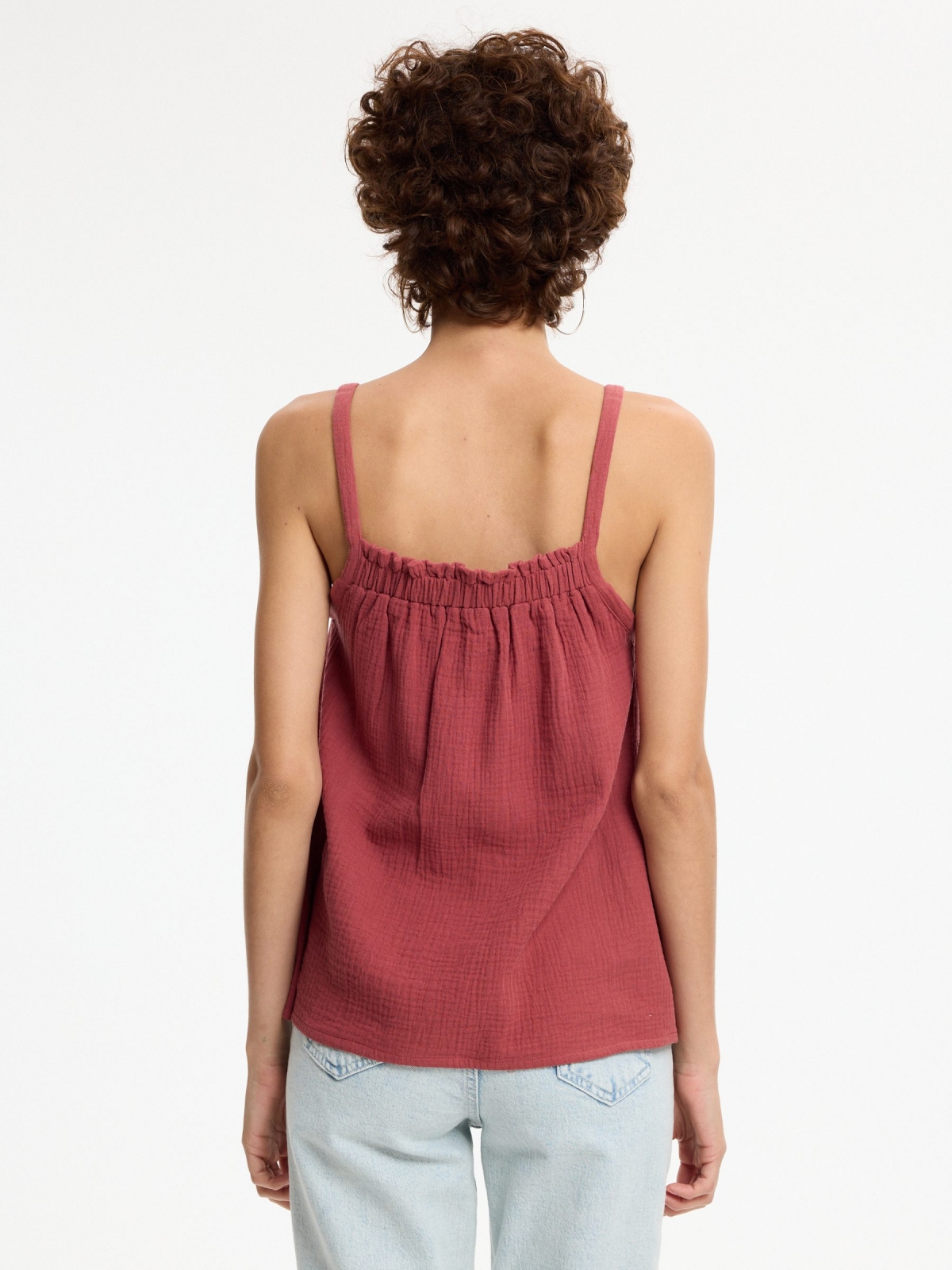 Bambula strap blouse mineral red middle back view