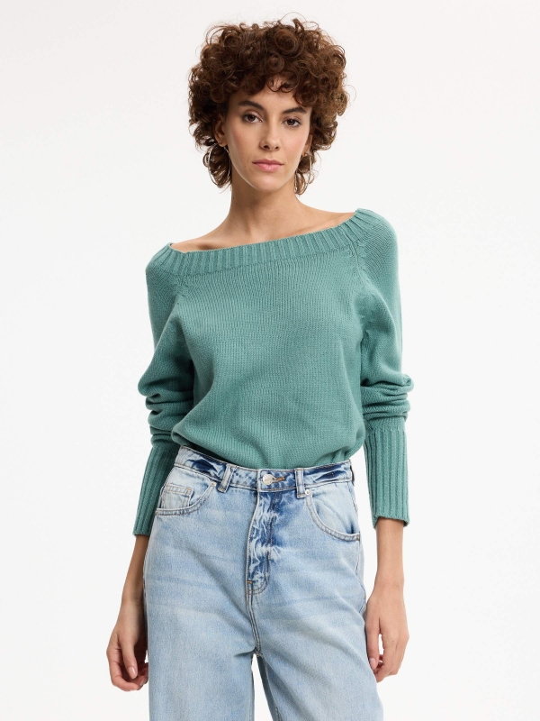 Marbled boat sweater emerald middle front view