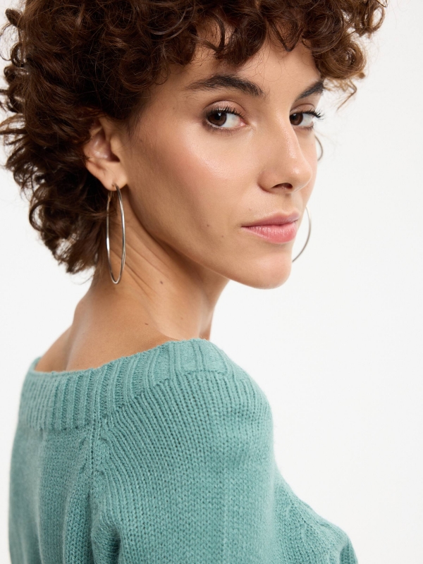 Marbled boat sweater emerald detail view