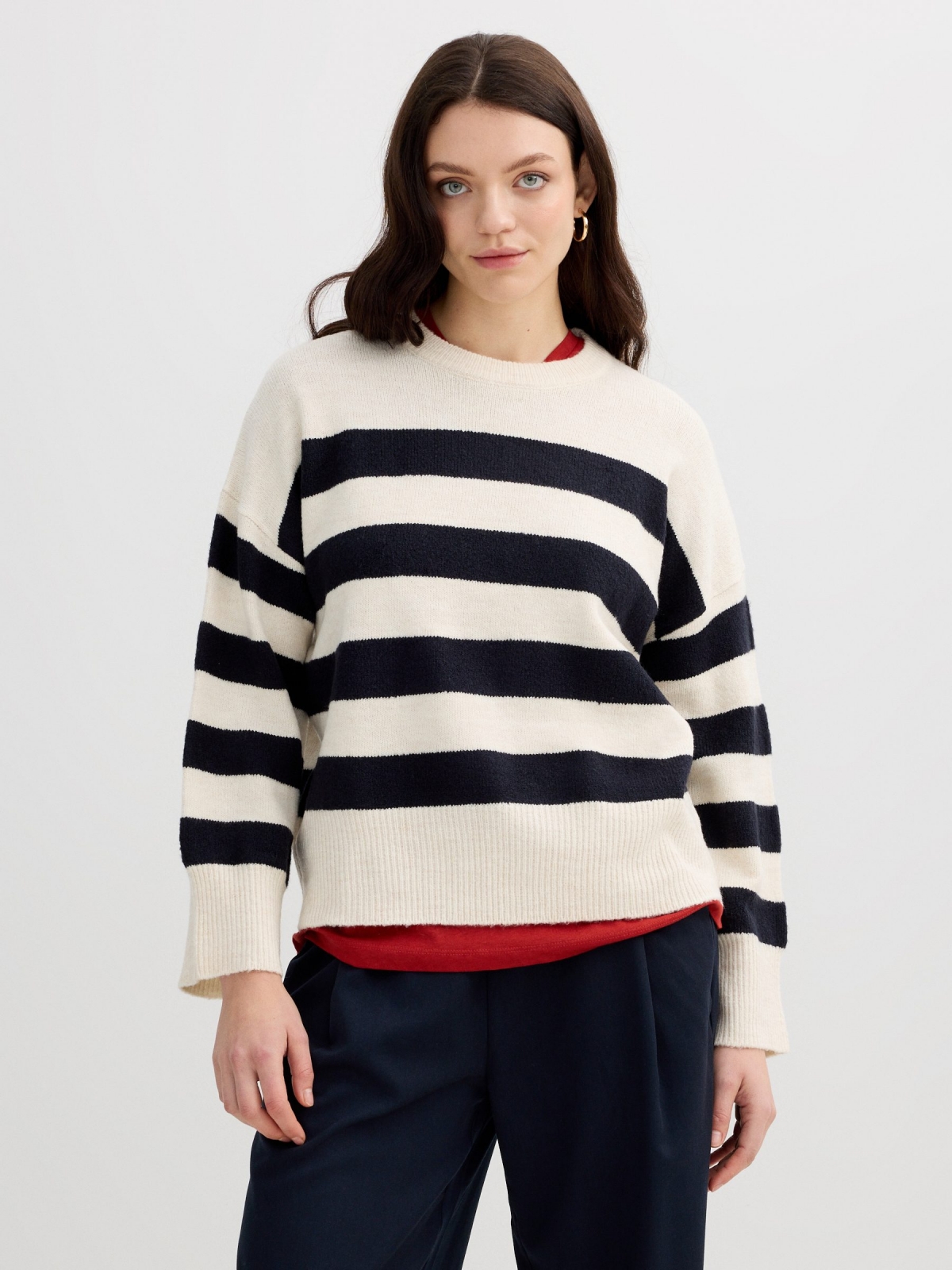 Oversized sweater with stripes multicolor middle front view