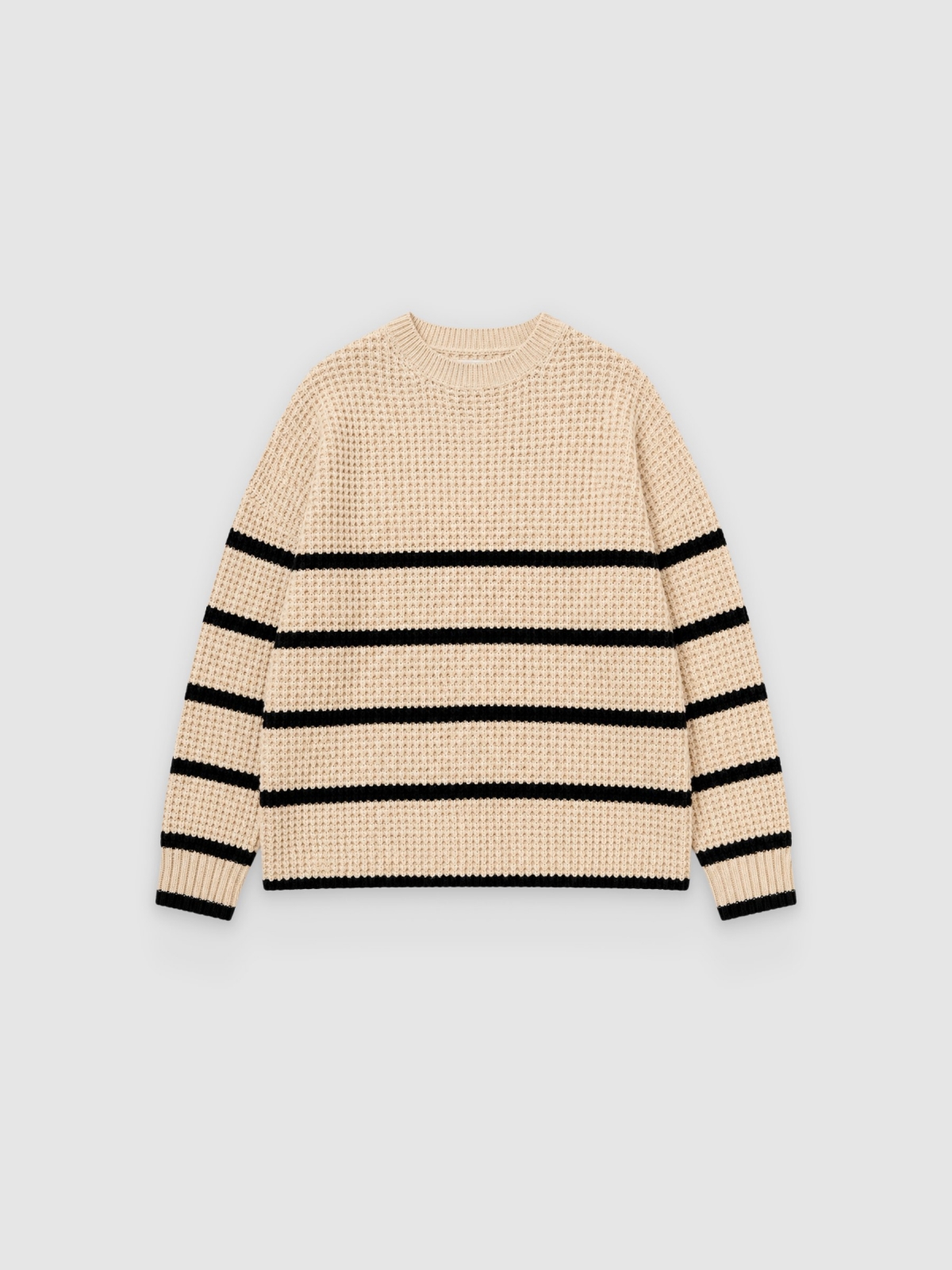 %Pto% Oversized striped jumper sand front view