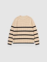 %Pto% Oversized striped jumper sand front view