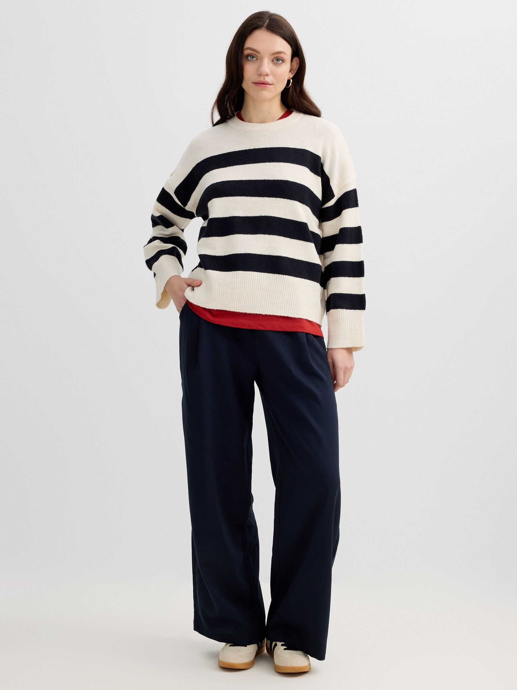 Oversized sweater with stripes multicolor middle front view