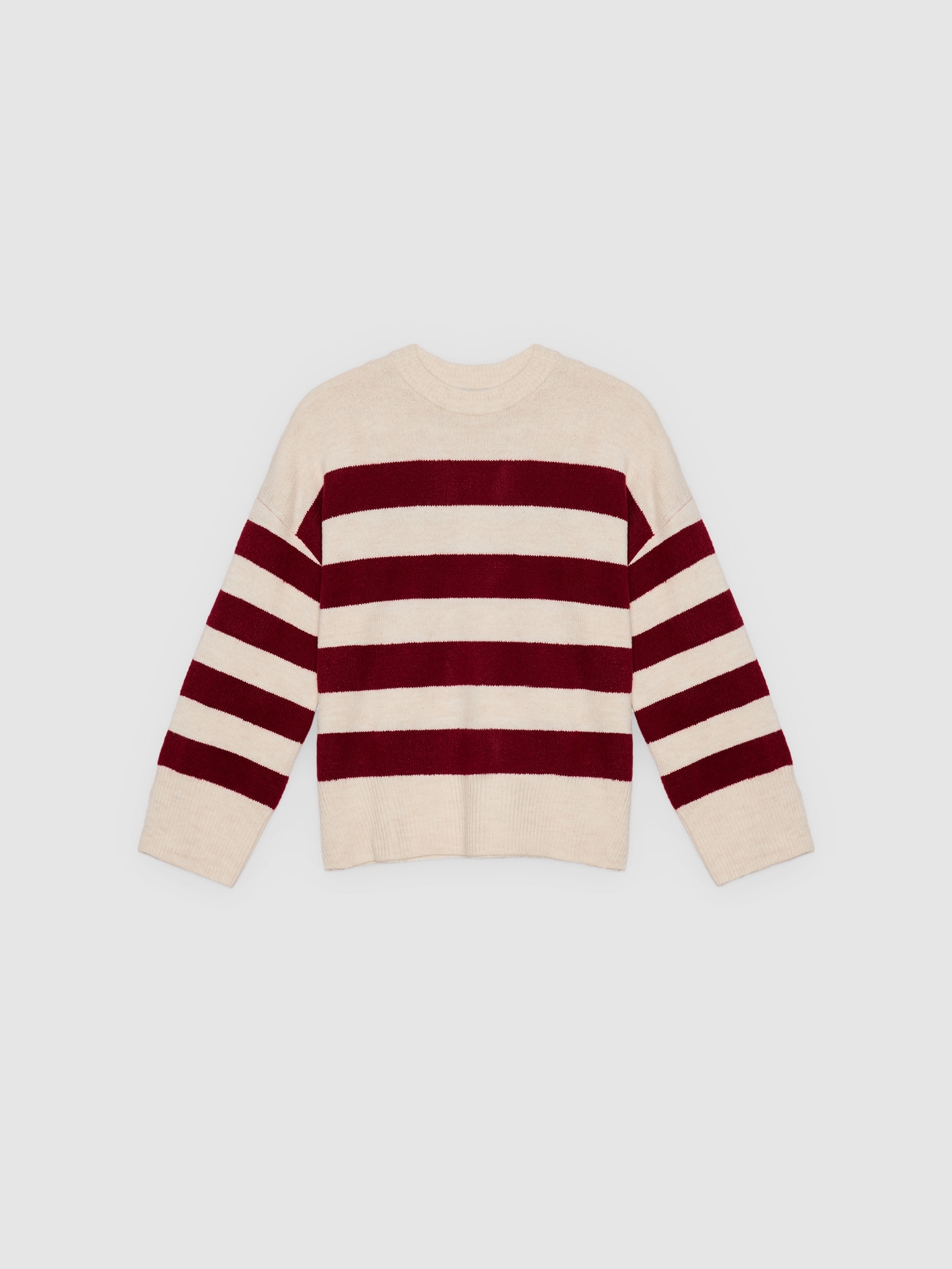 Suéter oversized listrado vermelho vista meia frontal