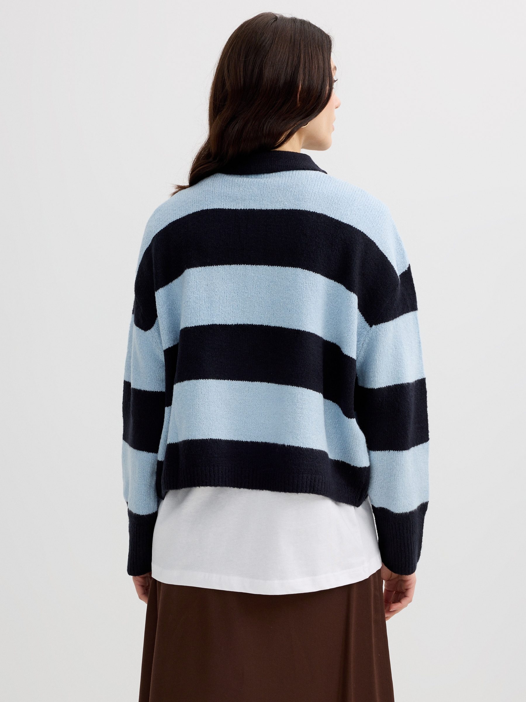 Oversized striped polo knit sweater multicolor middle front view
