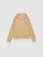 %Pto% Open hoodie with text beige front view